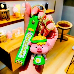 Cute burger helmet pig keychain green